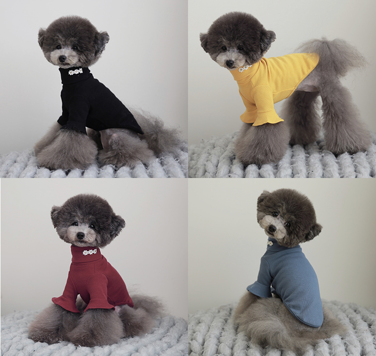 袖フリルネックポーラ S Xl 4color 犬服 新作 秋冬 トップス 可愛い 犬の服 シンプル ペット洋服 ドッグウェア 犬 猫 ペット用品ショップ Nari Pet