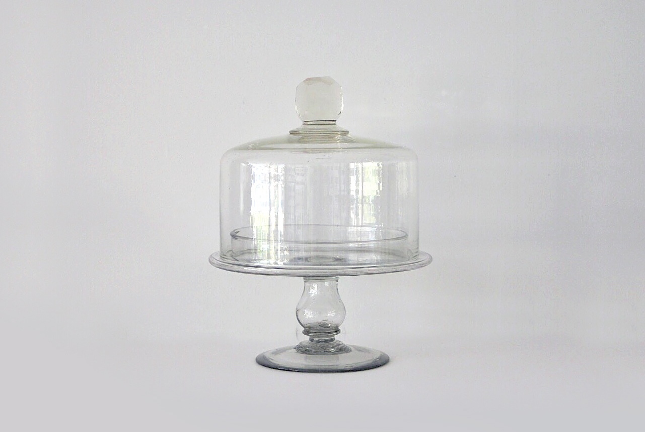 Antique Glass Cake Stand With Dome Dead Stock 古いガラス ケーキスタンド デッドストック Cotory