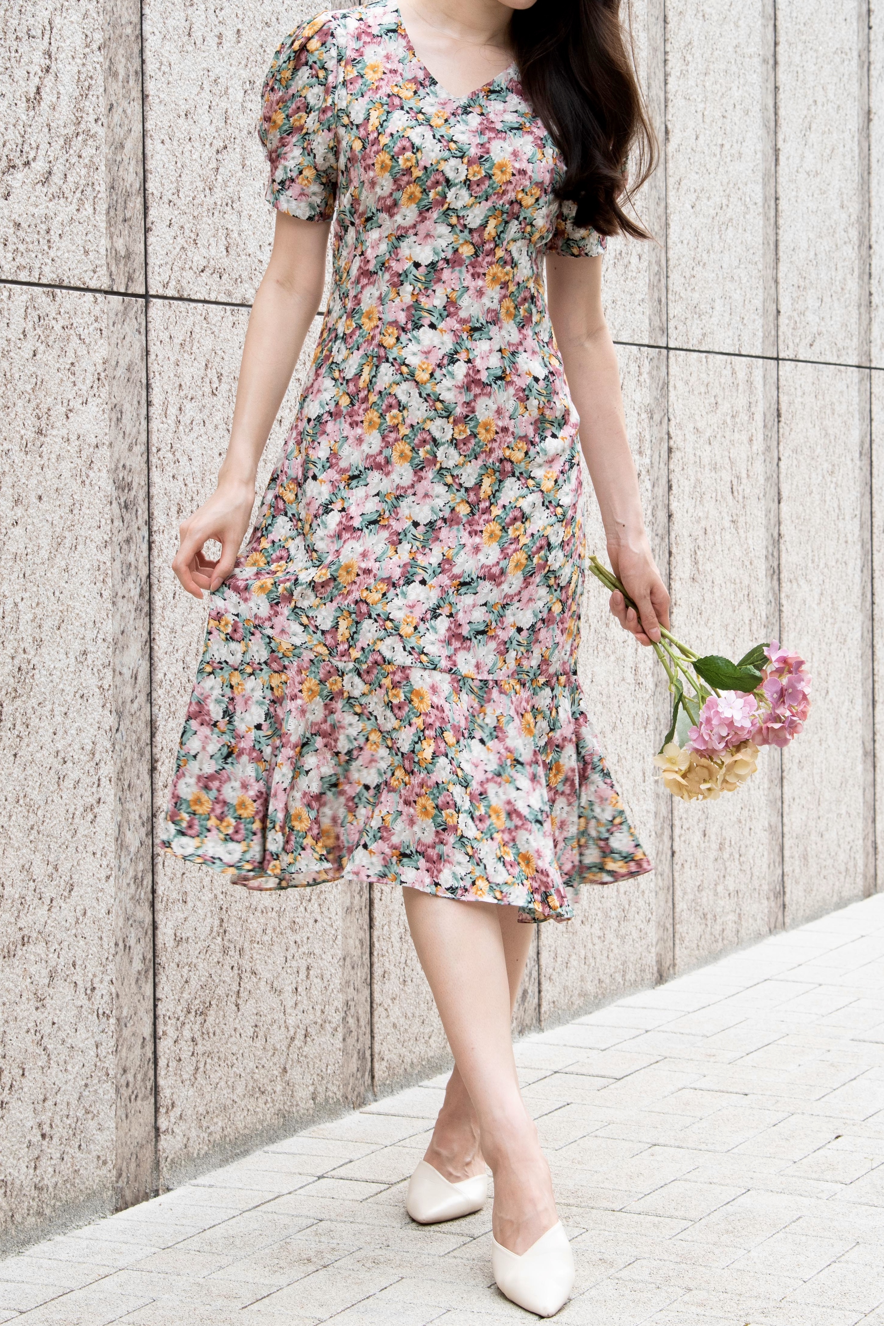Flower Dress 花柄aラインワンピース Eris