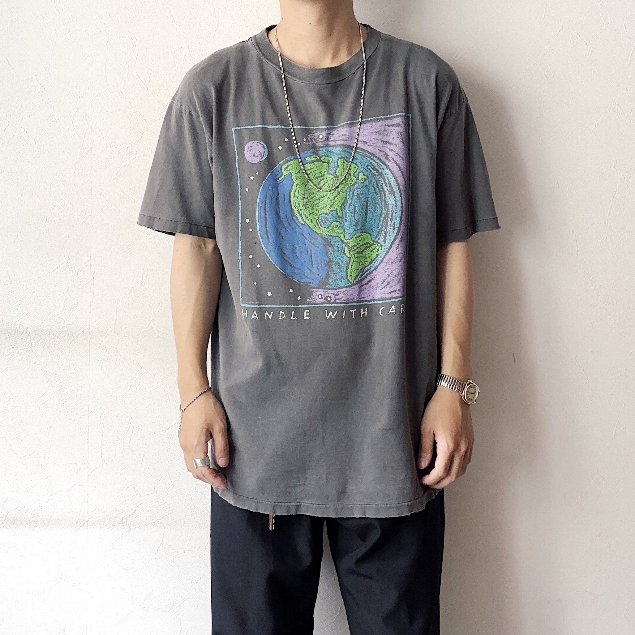 Vintage 80's【Hanes】"HANDLE WITH CARE" Grunge T-shirt の画像 3