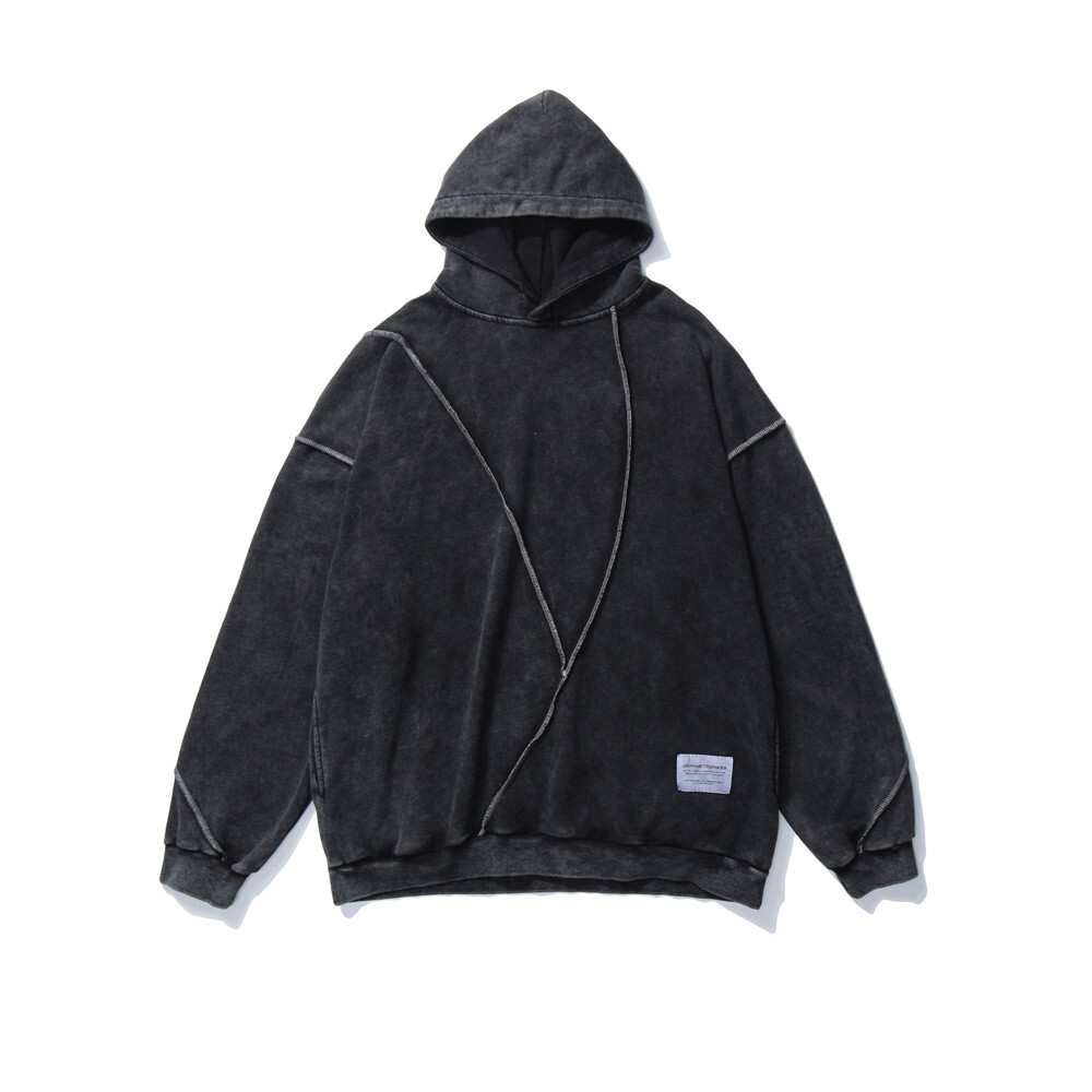 パッチワーク ブリーチ加工 スウェット プルオーバー パーカー グレー M L Xl メンズ レディース ストリートファッション 韓国ファッション 男女兼用 秋冬 トレンド オーバーサイズ Downtown ストリート系ファッション通販