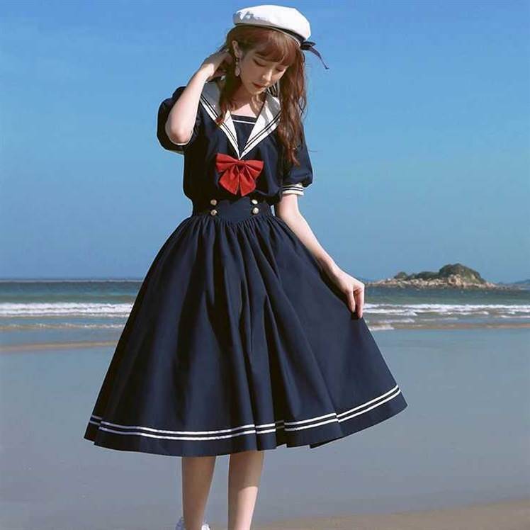 Qoo10] セーラーワンピース ワンピース フレアワ