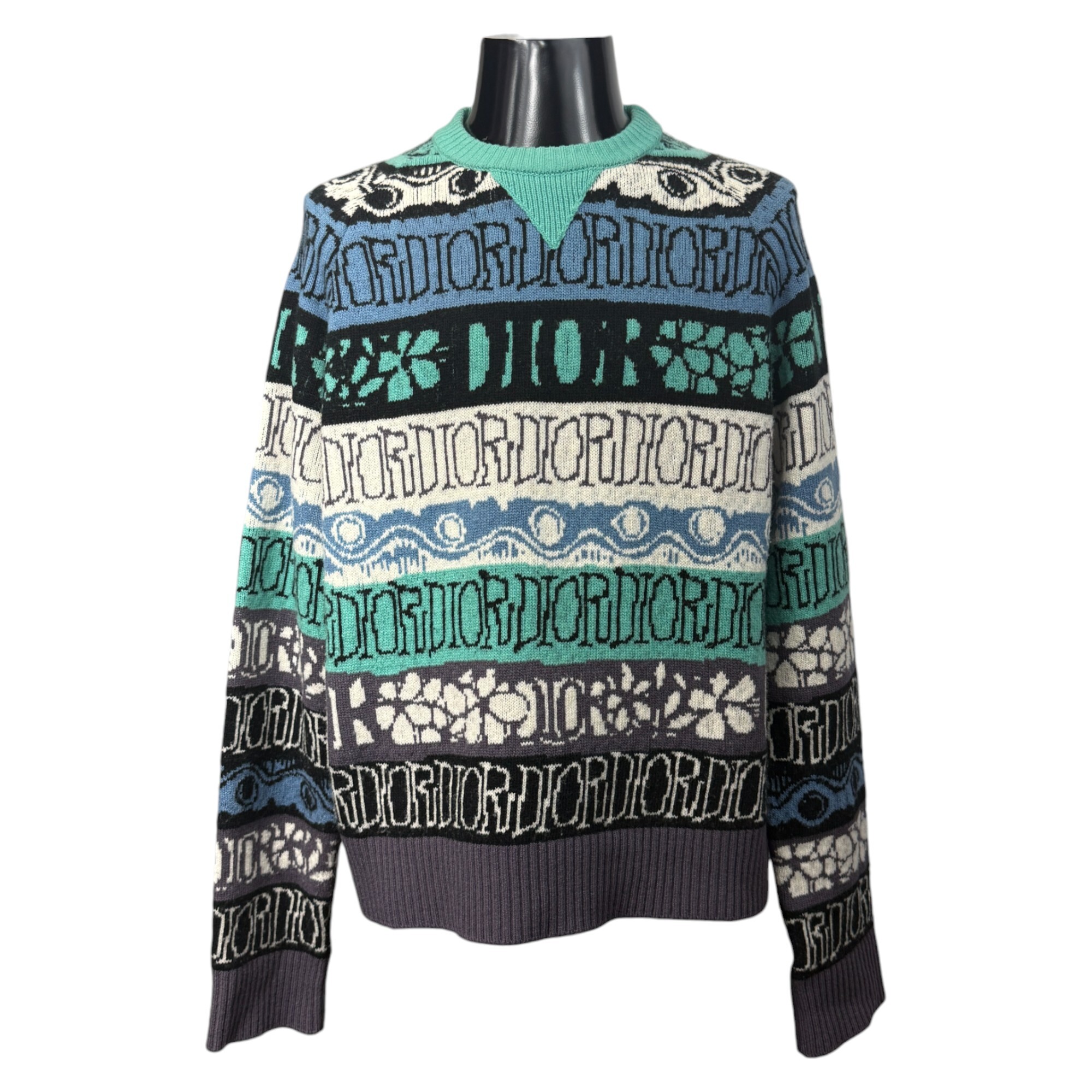 【DIOR × SHAWN STUSSY】ディオール ショーンステューシー Multicolor Wool Jacquard Sweater マルチカラーウールジャガードニットセーター L