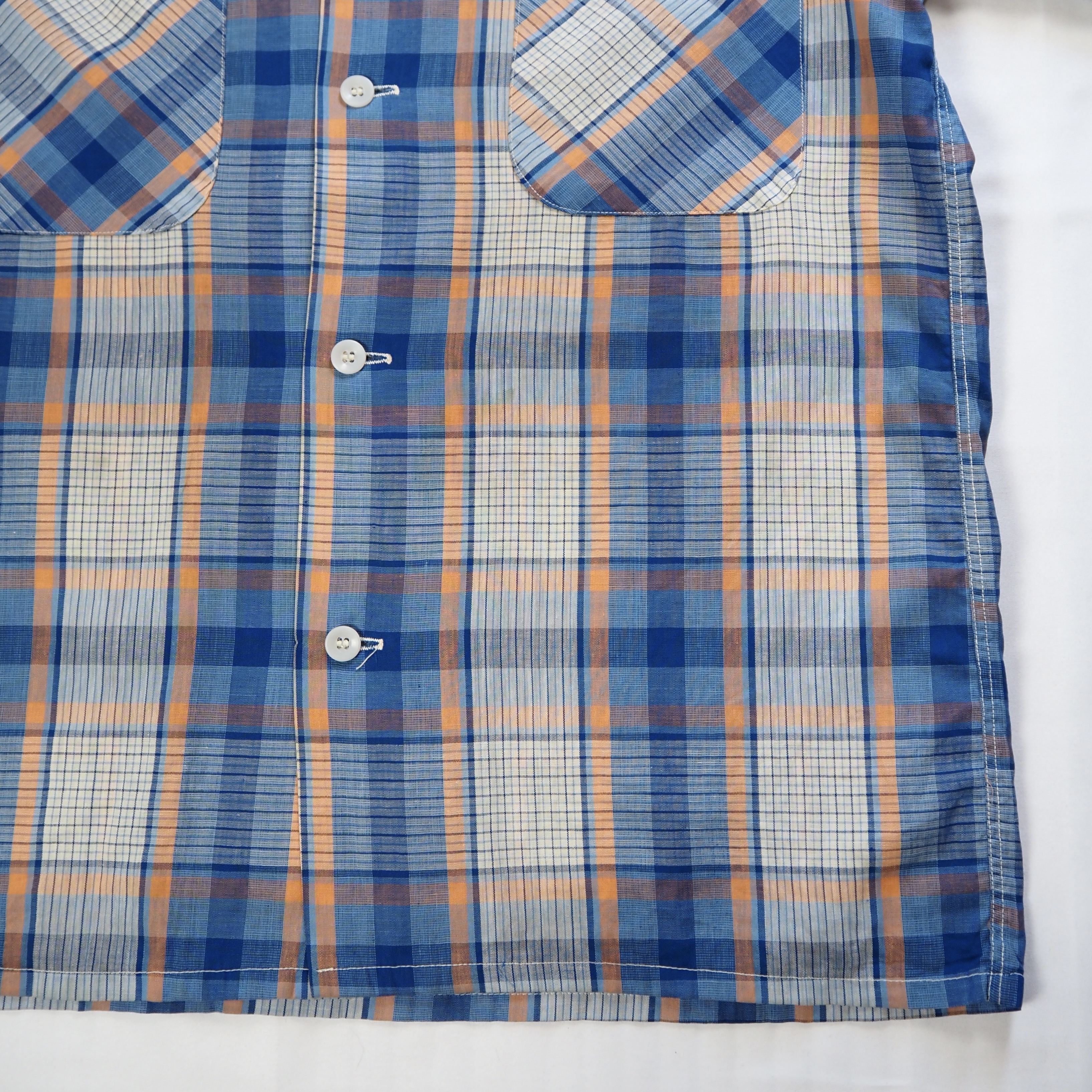 50’s Pilgrim 半袖コットンシャツ ブルー×オレンジ Sサイズ の画像 9