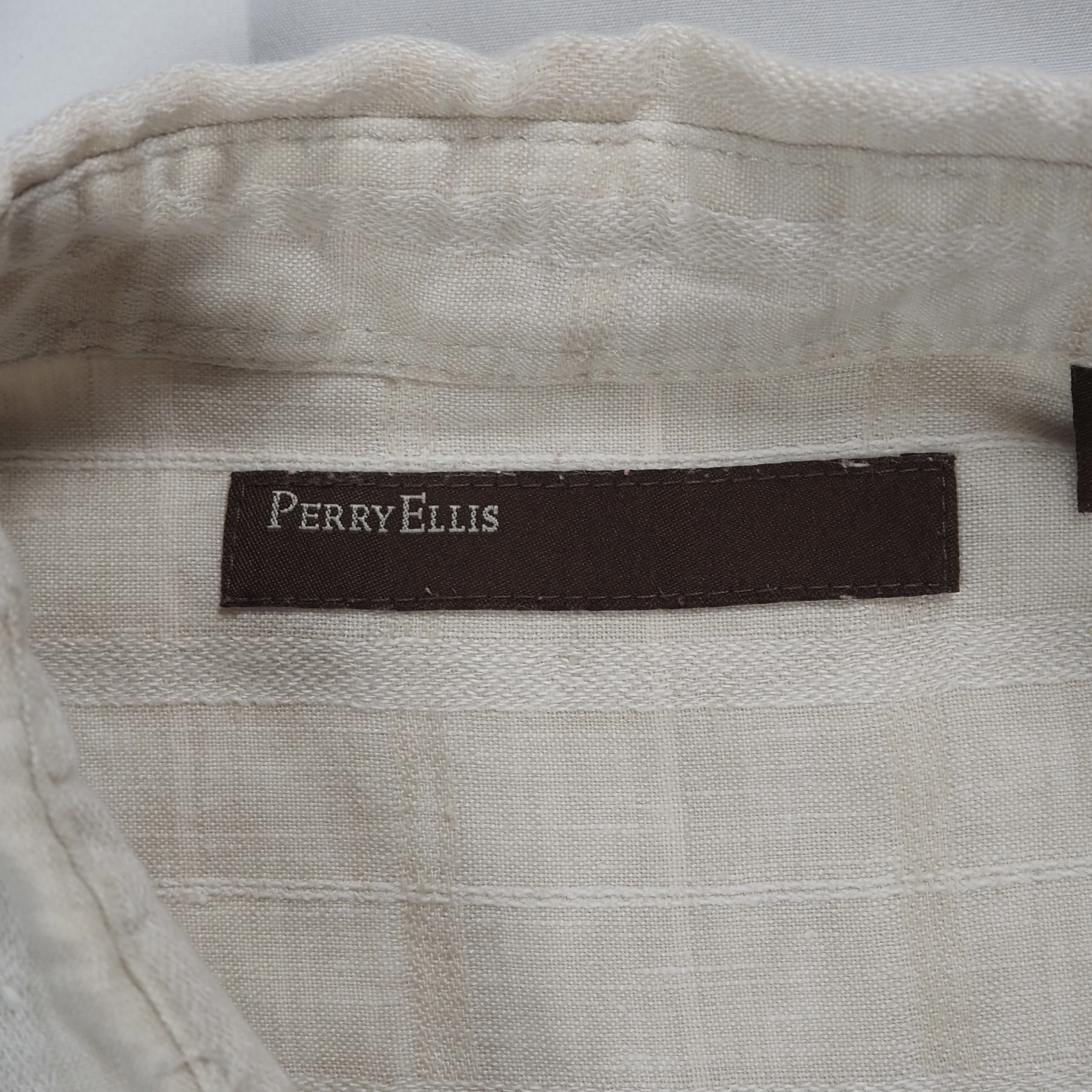 00’s Perry Ellis リネンシャツ Mサイズ チェック柄 の画像 4