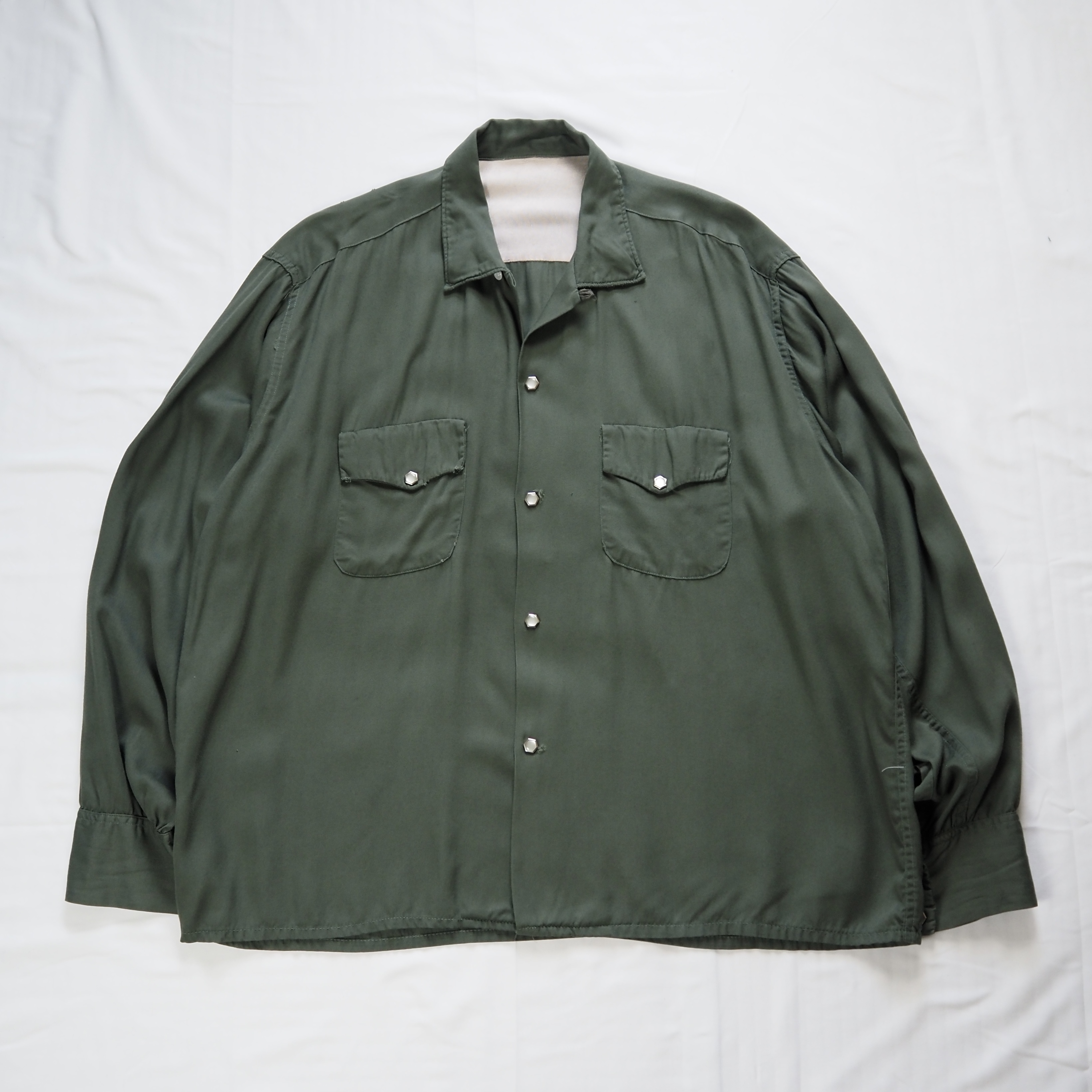50’s レーヨンシャツ スナップボタン グリーン単色  L-XL程度 の画像 4