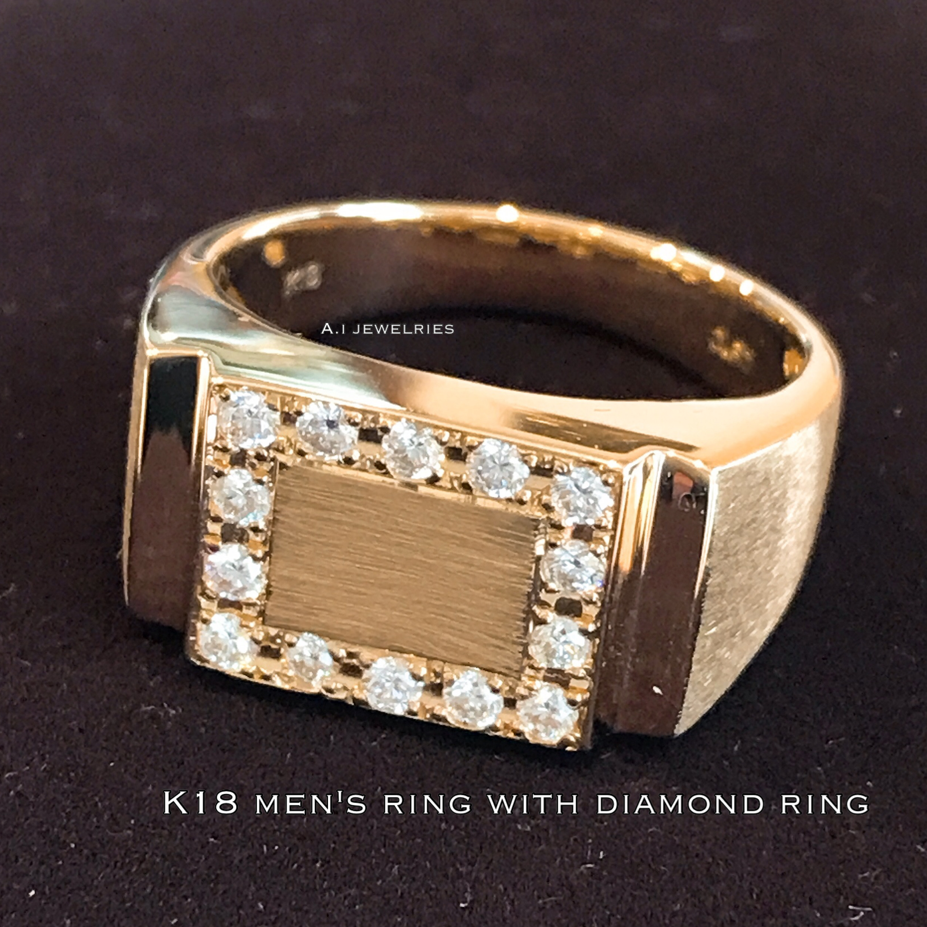 K18 18金 リング メンズ スクエア型 ダイヤモンド取り巻き リング K18 Square Men S Ring With Diamonds A I Jewelries エイアイジュエリーズ