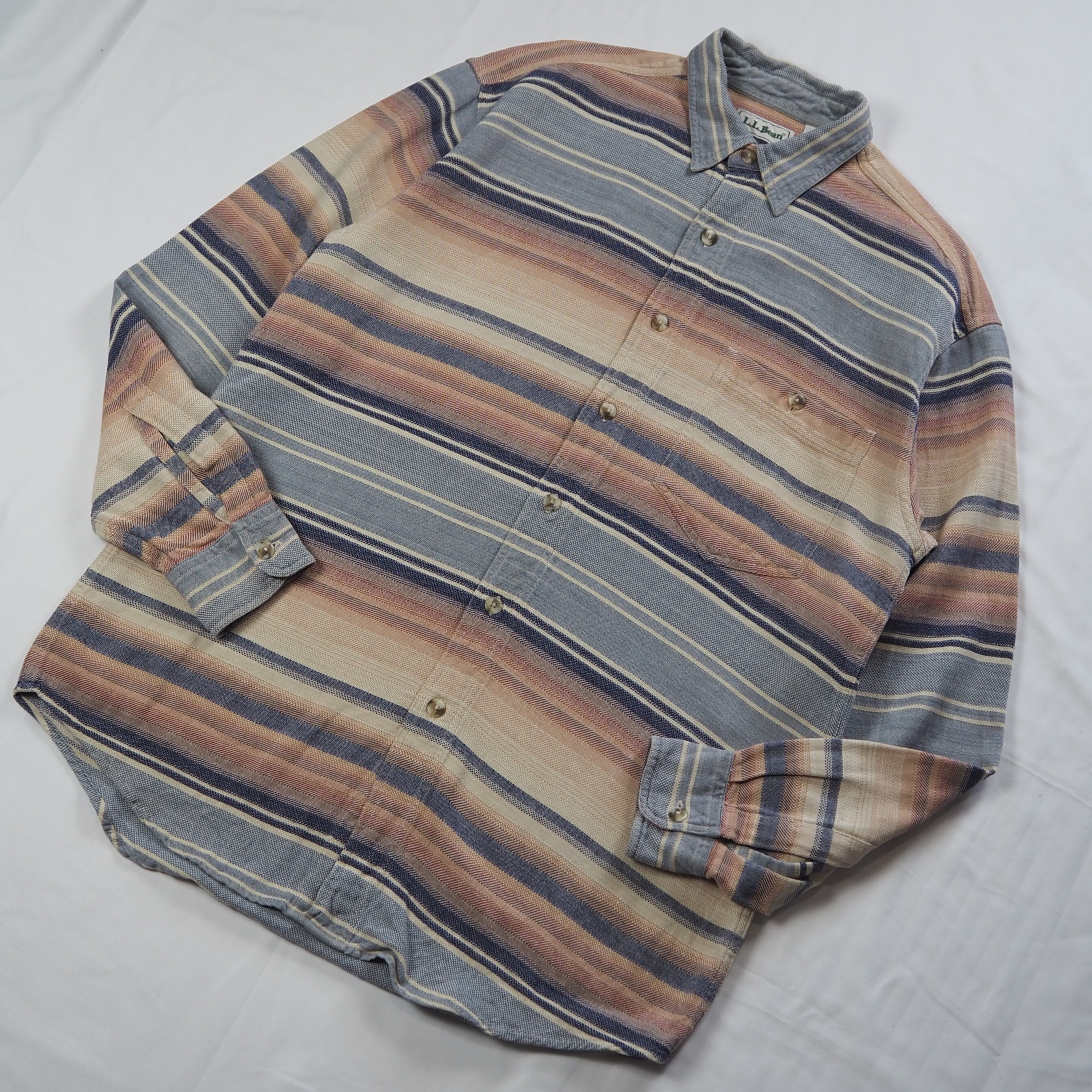 90's L.L. Bean ネルシャツ Mサイズ ボーダー の画像 3