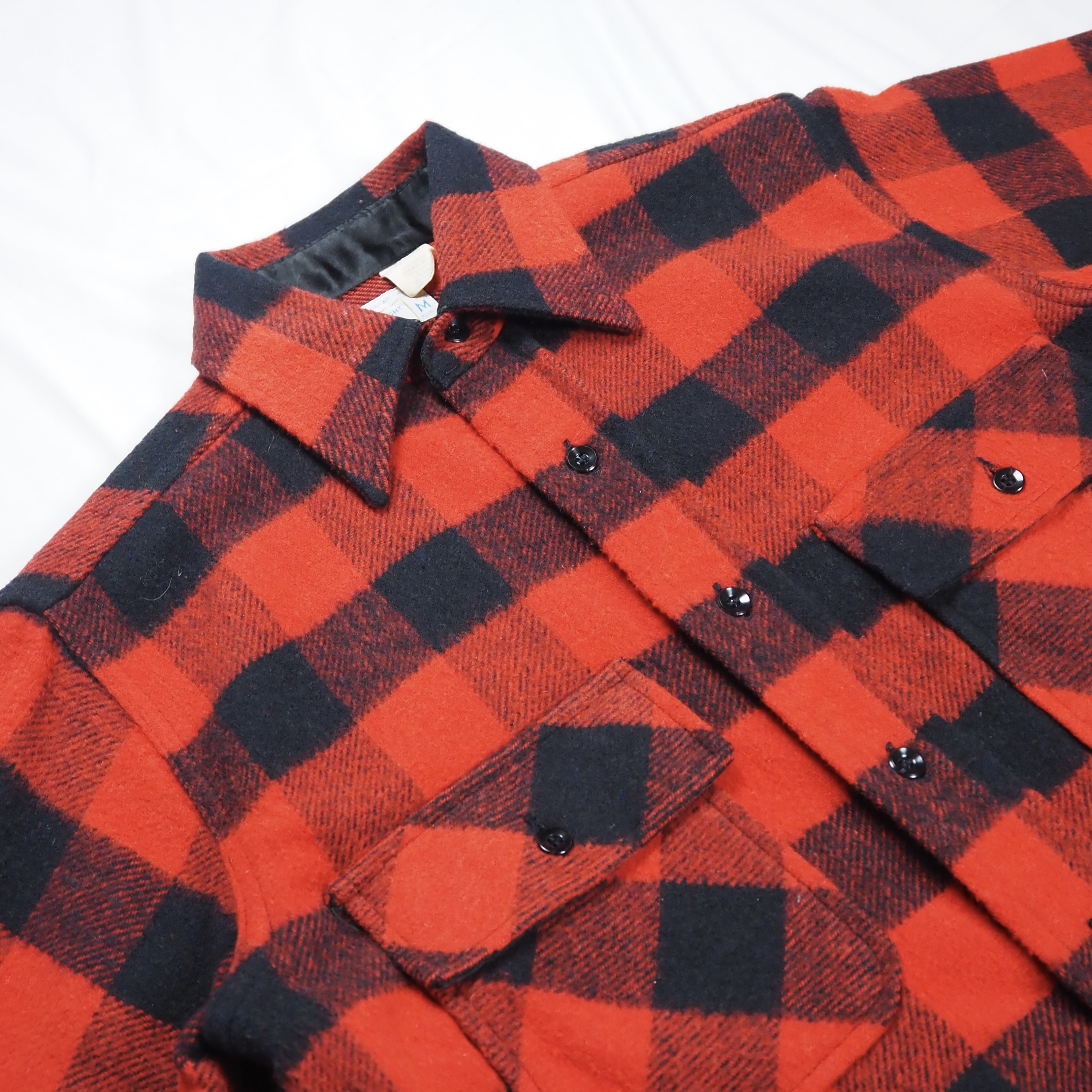 70’s J.C. Penny フランネルシャツ Mサイズ レッド×ブラック ブロックチェック Mサイズ マチ付き オンライン限定商品 の画像 2