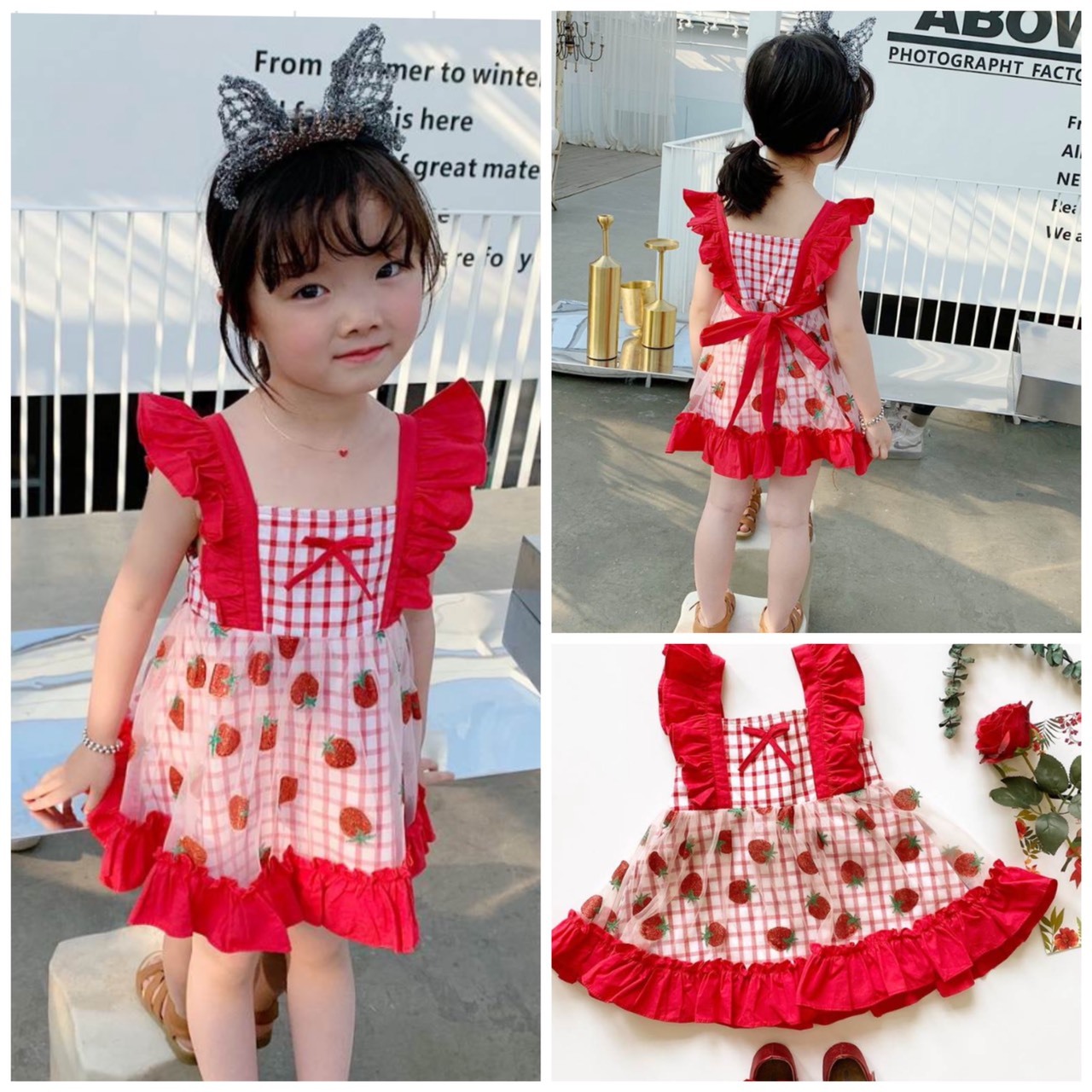 90 140cm ドレス イチゴチェック ワンピース ノースリーブ A Dear Child