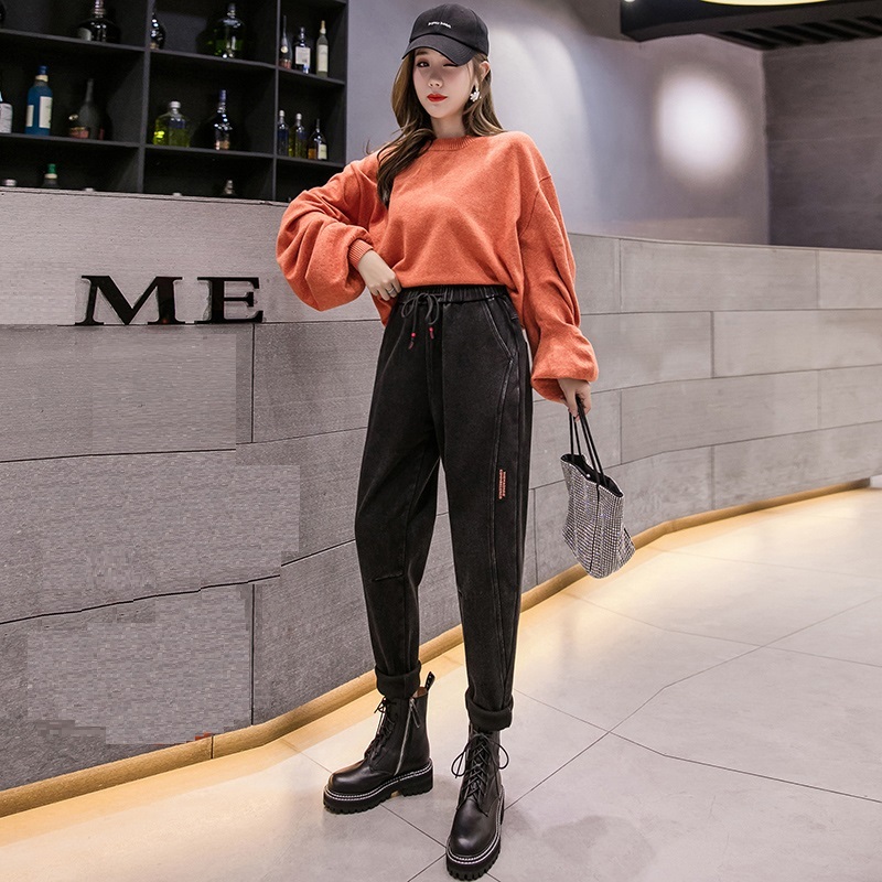 ジョガーパンツ レディース パンツ ボトムス スボン 春 秋 冬 10代 代 30代 40代 大きいサイズ Xl 2xl ゆったり きれいめ かっこいい カジュアル パンツ コーデ ベイカーパンツ ハーレムパンツ アンクル丈 9分丈 ジーンズ ハイウエスト ポケット デニム ブラック 黒 無地