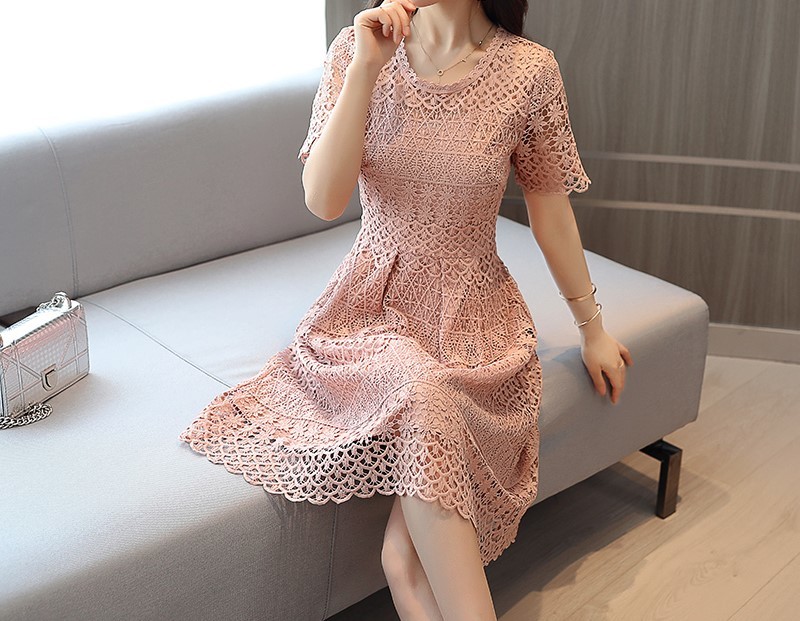 透かし花柄総レースクルーネックティアードワンピース ピンク Sサイズ Mサイズ Lサイズ Xlサイズ 2xlサイズ 半袖 くすみカラー パーティドレス 結婚式ドレス 結婚式二次会 お呼ばれ フォーマル ワンピース ワンピドレス ２０代 ３０代 4０代 秋冬新作 演奏会 A0691