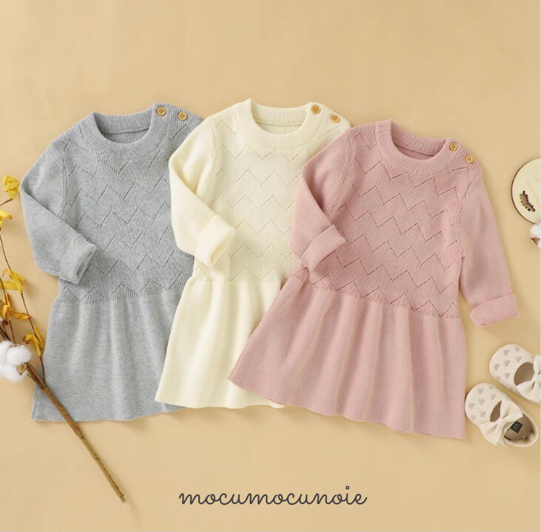 コットンニットのナチュラルワンピース 韓国子供服 ベビーグッズ Mocu Mocuの家