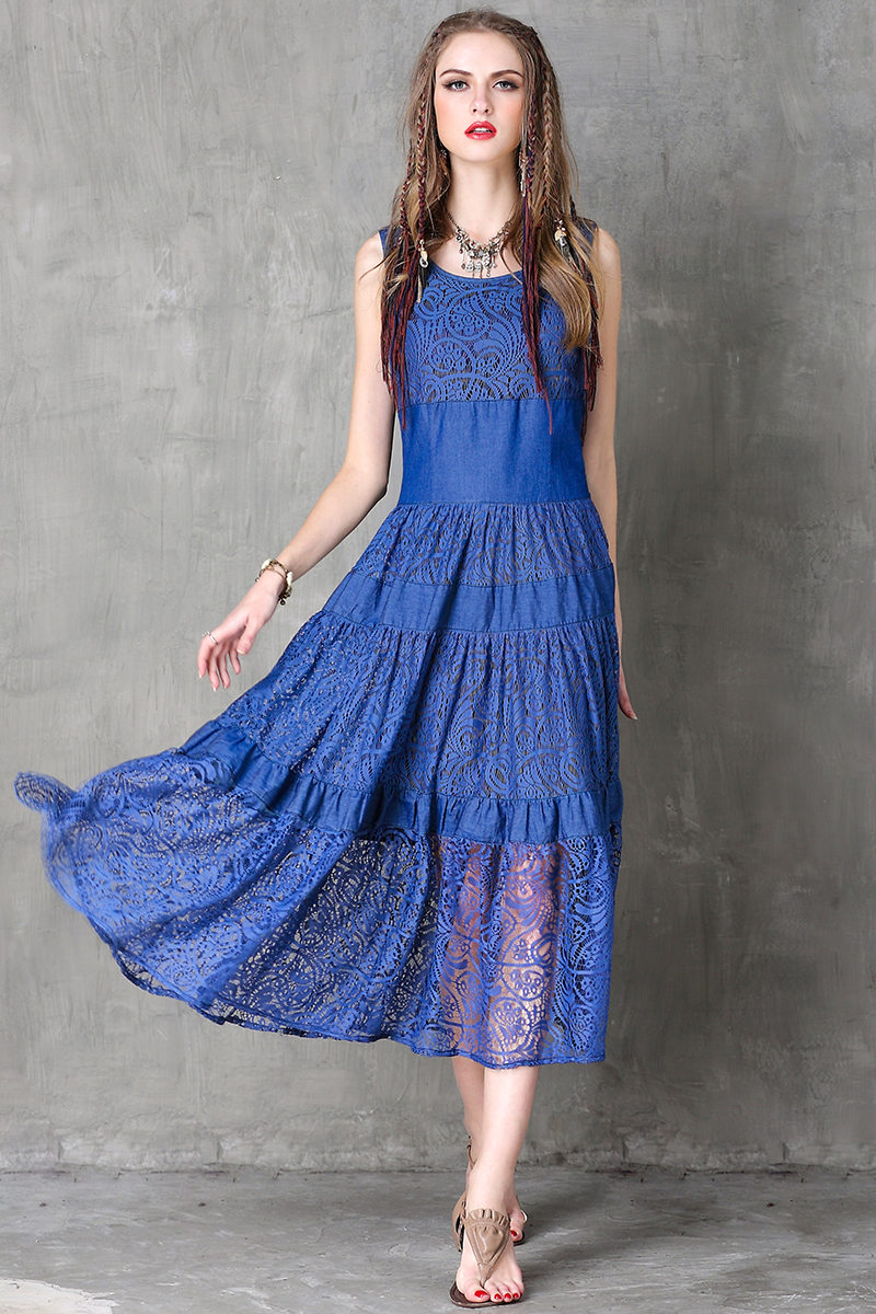 ボヘミアン レディースワンピース ブルー マキシ丈 大きいサイズ 長袖 半袖 カットソー タイト スカート 秋冬 冬新作 冬物 冬スペシャルセール 秋冬 冬服 韓国 オルチャン Ladys Paradise