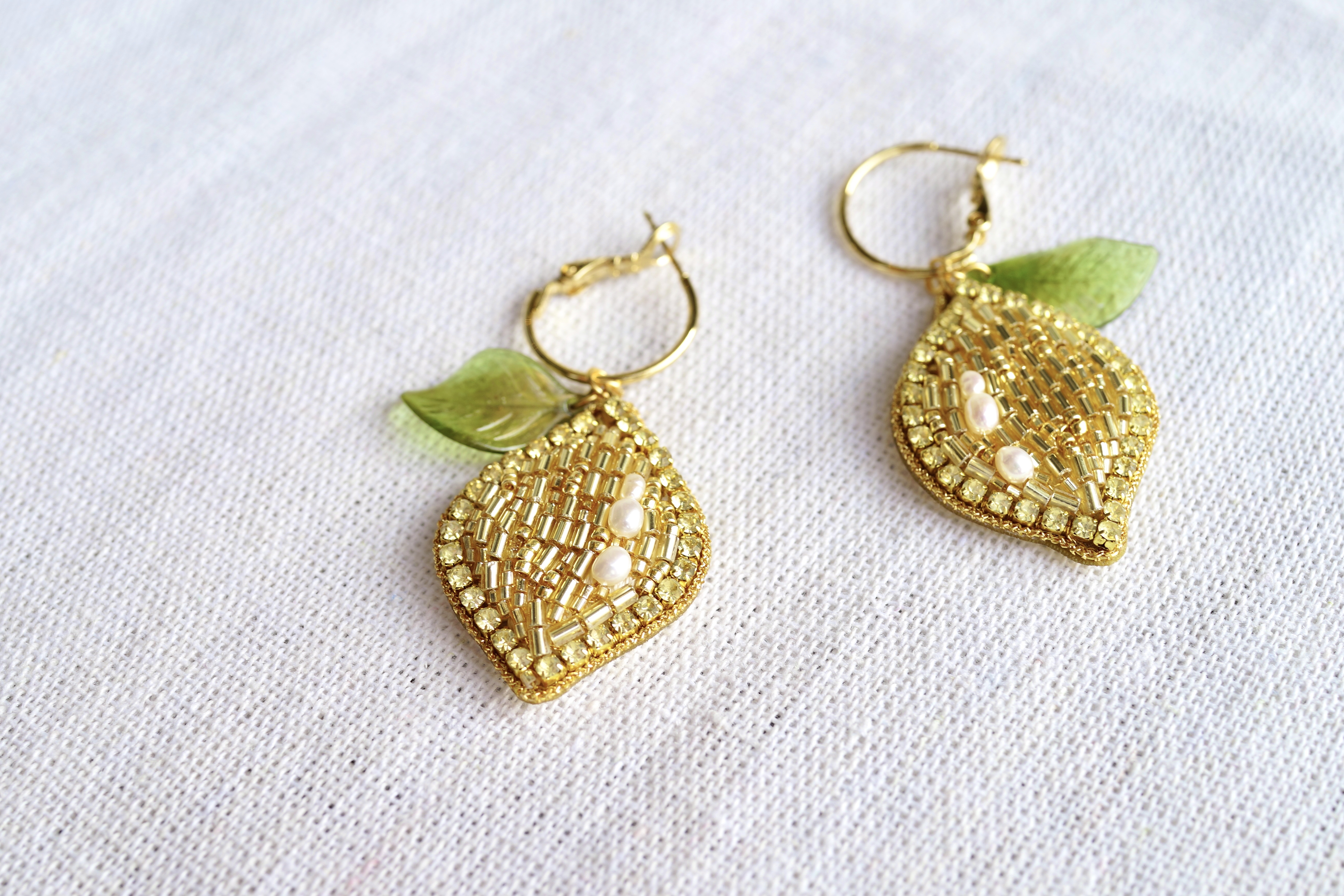 【刺繍ジュエリー】Lemon! ▽注文時に、ピアス/イヤリングお選びいただけます。