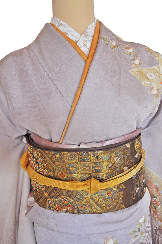レンタル着物163「訪問着レンタル」極薄紫さや型生地に上品な桜・橘・鹿の子・流水などの柄【往復送料無料】 - 画像4