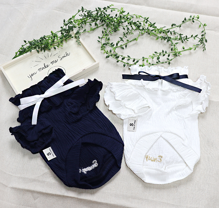 リボンフリルブラウス S Xl 2color 犬服 ドッグウェア 春夏 可愛い 犬の服 犬 猫 新作 小型犬 中型犬 ペット用品ショップ Nari Pet