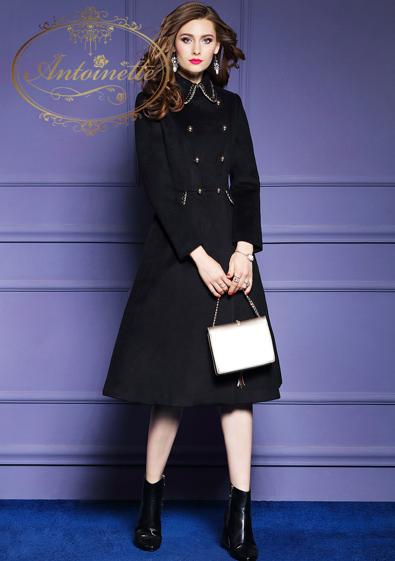 キャサリン妃 風 コート イギリス風 ロンドン ブラック かわいい ロングコート Antoinette