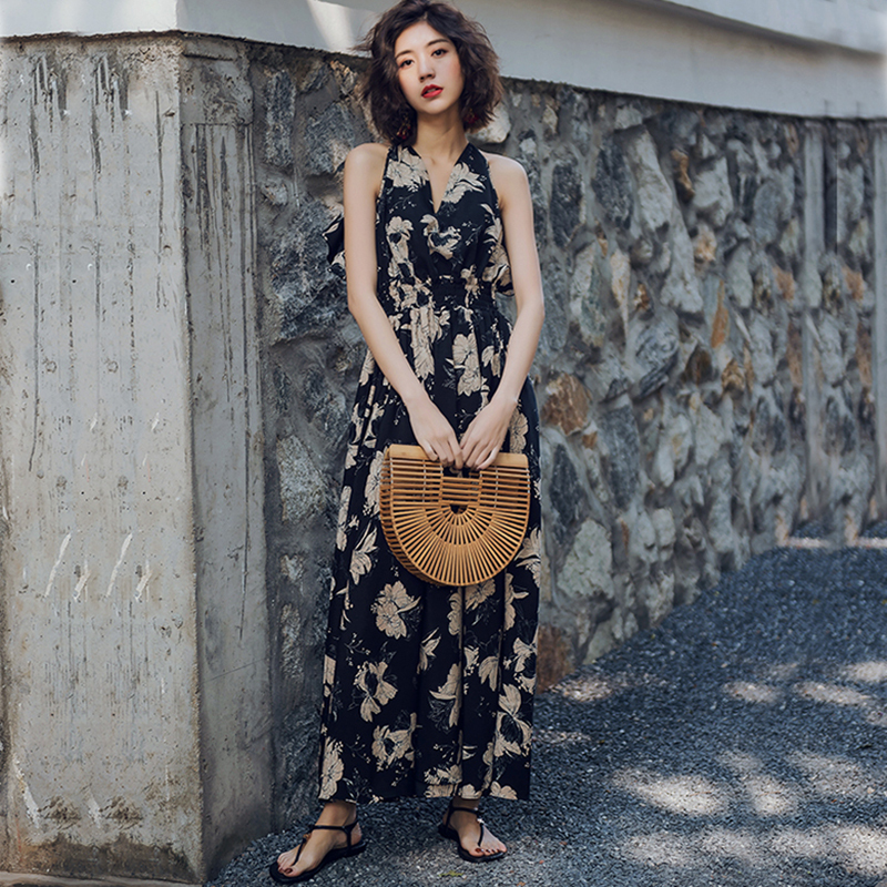 マキシ丈ワンピース シフォンワンピース ロング丈ワンピース 背中あき Aライン 花柄 Eine Katze
