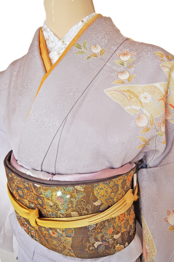 レンタル着物163「訪問着レンタル」極薄紫さや型生地に上品な桜・橘・鹿の子・流水などの柄【往復送料無料】 - 画像3