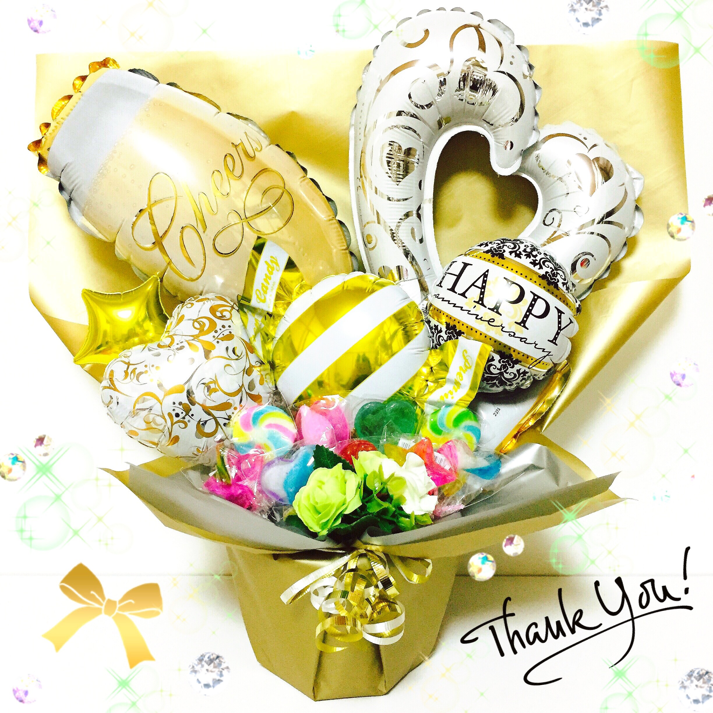開店祝い 結婚記念日に シャンパン バルーンギフト キャンディブーケ 送料無料 M Zballoon エムズバルーン