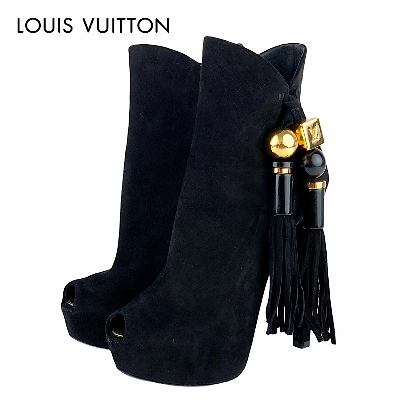 79 ヴィトン スエード フリンジ ショートブーツ 黒 Mycloset