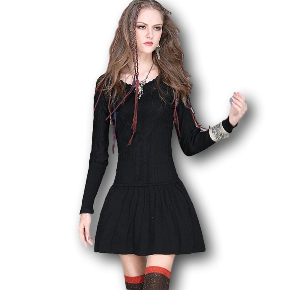 ケーブルニット ワンピース ミニ ブラック レッド Z079 Zizzle