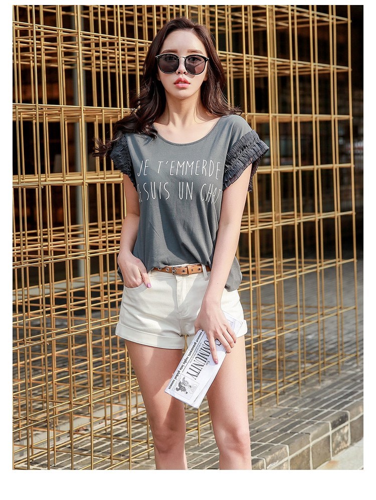 大人ロゴtシャツ半袖 グレー 普段着おしゃれママおでかけデート旅行トレンド韓国 Dharma Jaya