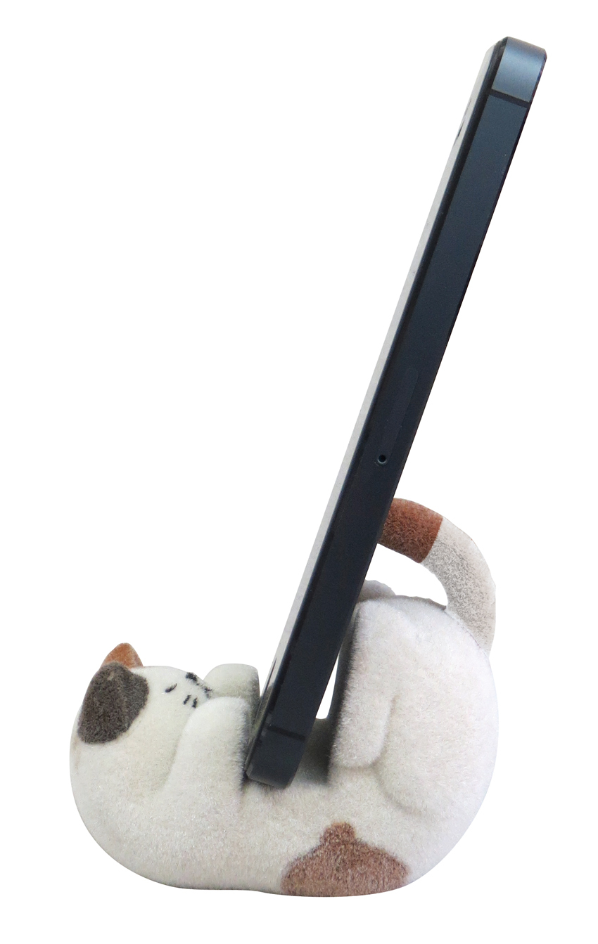 ねころん うとうと 猫 スマホスタンド スマホホルダー にゃんこ 置き物 ソファ 三毛猫 白 茶 Momozakka