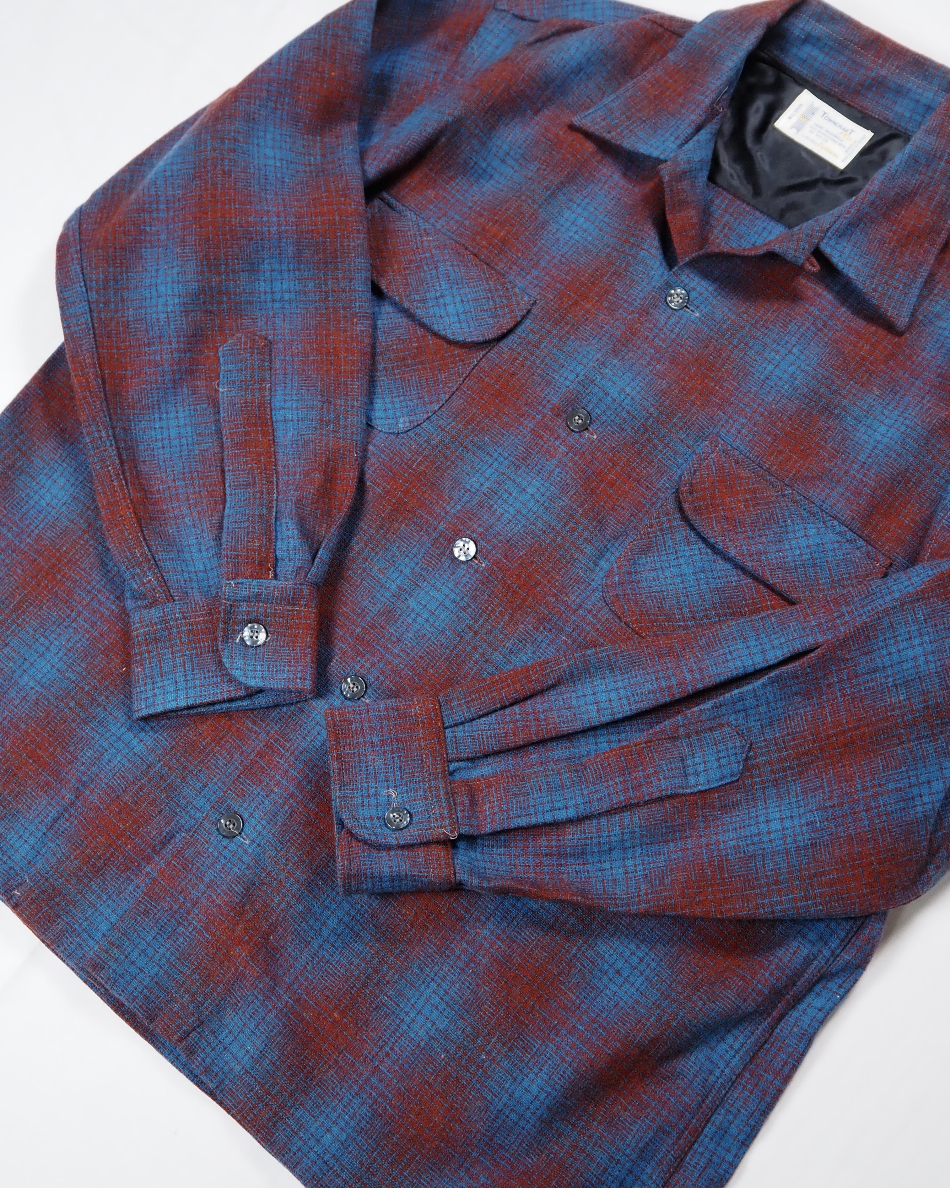 【VCM入荷】70’s Towncraft ウールシャツ レッド×ブルー オンブレ の画像 4