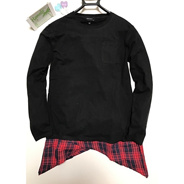 Tシャツ 長袖 ロングtシャツ ロンt メンズ 重ね着風 トップス チェック柄 ブラック レディースの海外トレンドファッション通販サイト Kahana