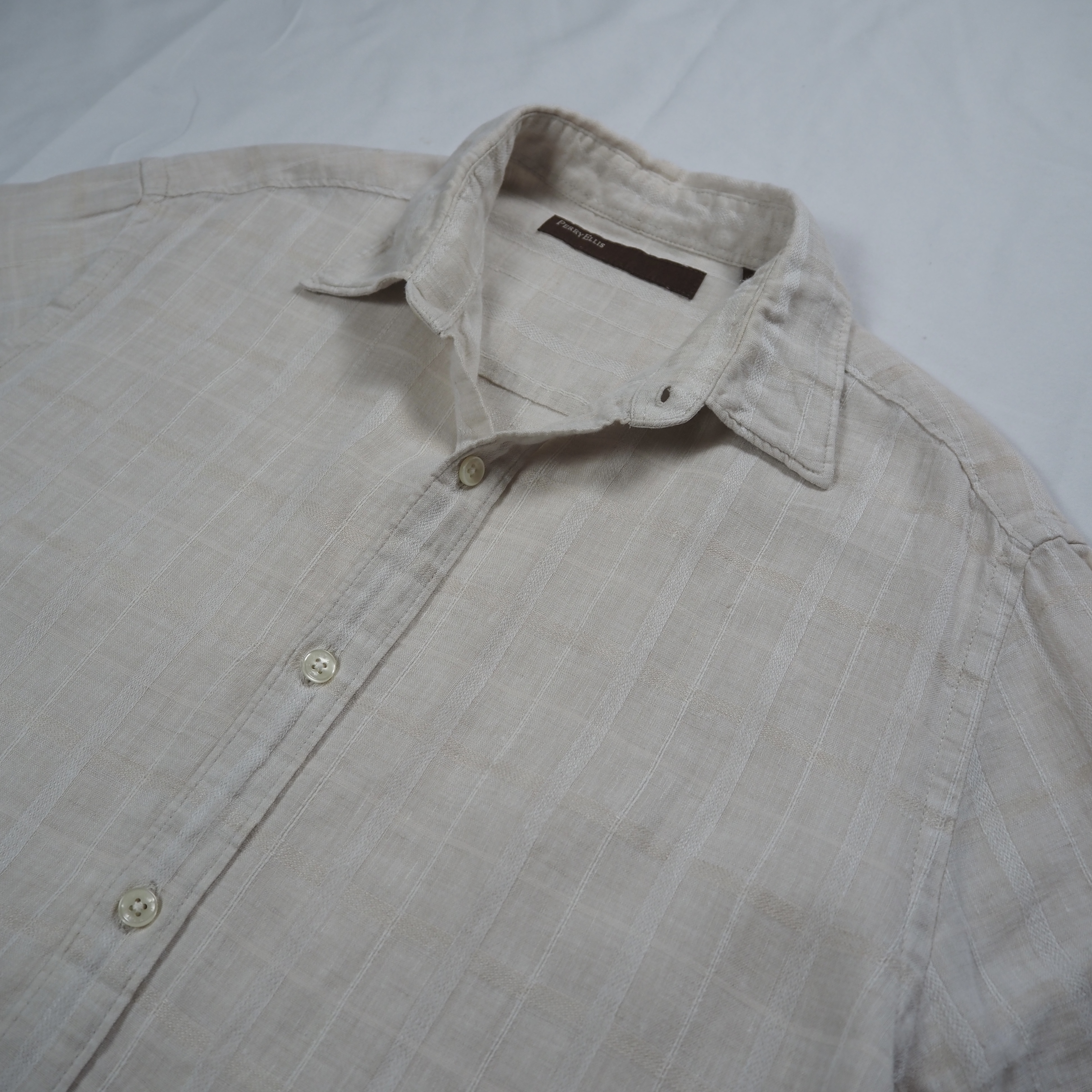 00’s Perry Ellis リネンシャツ Mサイズ チェック柄 の画像 11