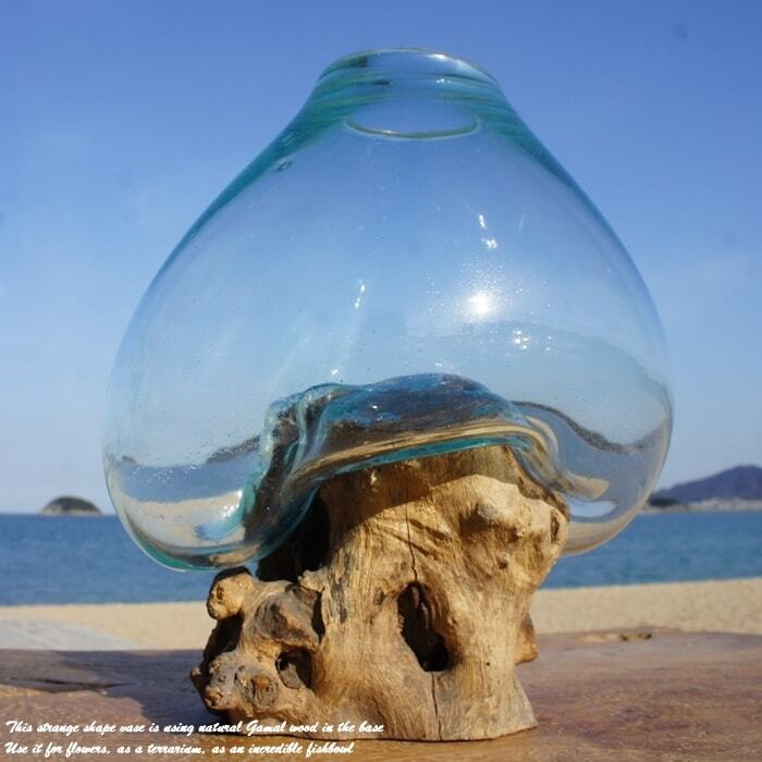 吹きガラスと天然木のオブジェm 金魚鉢 メダカ 水槽 アクアリウム テラリウム コケリウム 花瓶 流木ガラス アジアンファクトリー