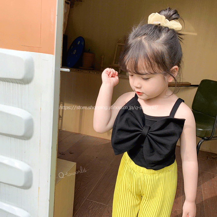 80 140 ブラック トップス キャミソール 大きなリボン 女の子 子供服 韓国風 ベビー キッズ Q Toworld キュートワールド 子供服 メール便は何点でも送料の合計は280円