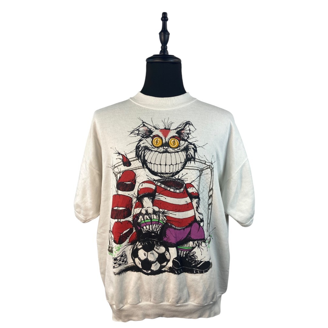 【ALICE IN WONDERLAND】アリスインワンダーランド 90’s チェシャ猫 スウェットTシャツ ? ヴィンテージの逸品 不思議の国のアリス シャム猫 半袖トレーナーTシャツ ユニセックス