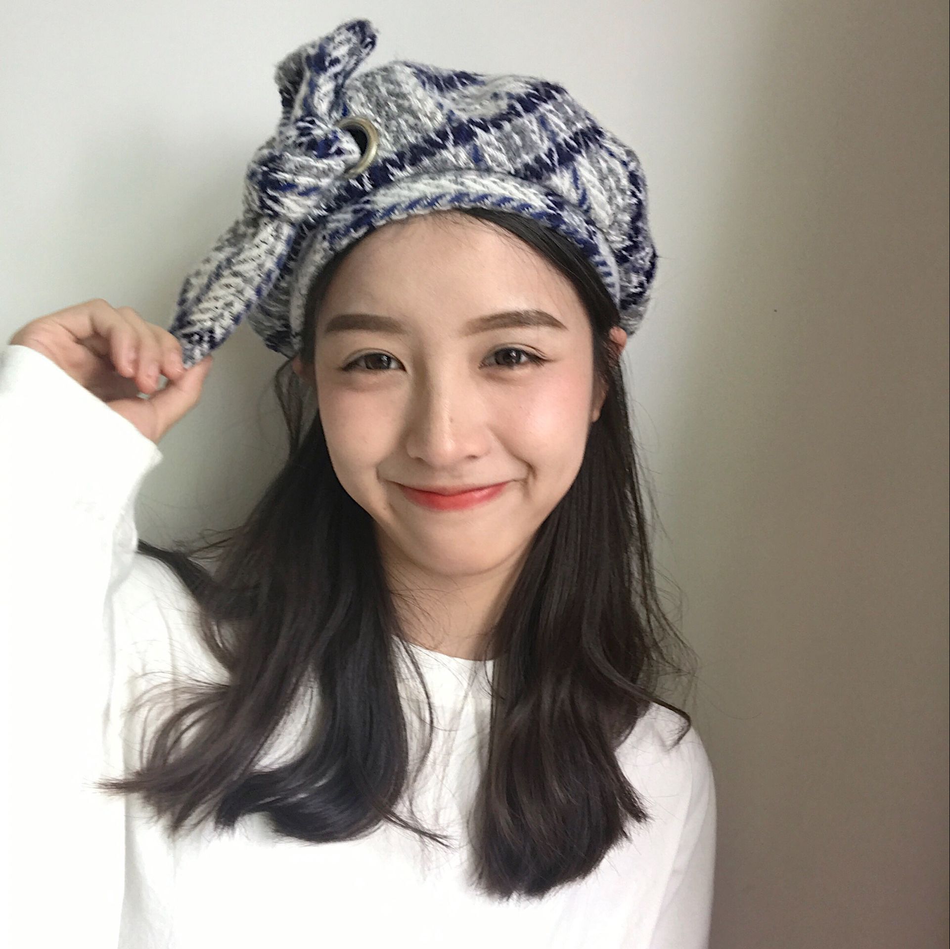 チェック柄リボンニットベレー帽 韓国レディースファッション通販 Keatc ケット シー