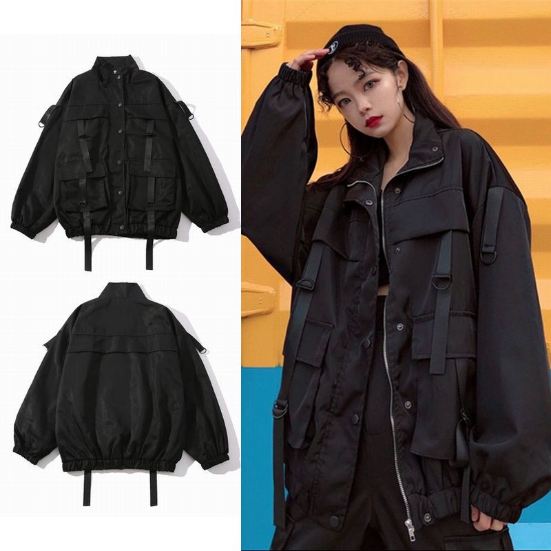 ユニセックス アウター メンズ レディース ミリタリージャケット ウェビングベルト ポケット オーバーサイズ 大きいサイズ ルーズ ストリート Tbn Mamos マモス ストリートファッションならお任せ 韓国ファッションがお好きな方も要チェックです