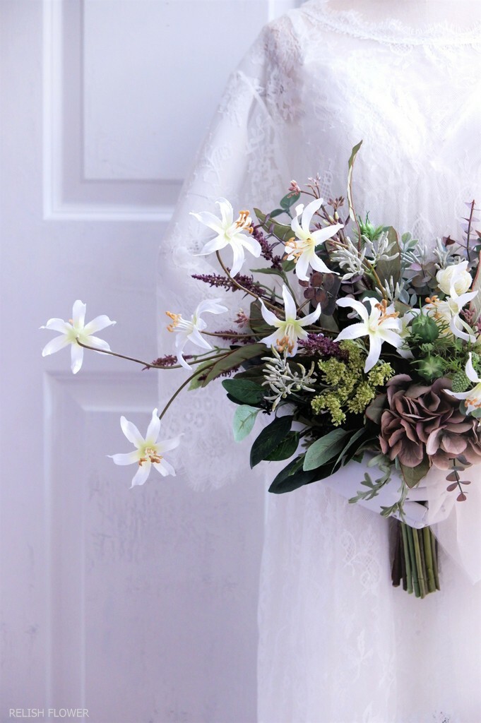 オーダーメイド ｄタイプ クラッチブーケ オーバル アーティフィシャルフラワー造花のウェディングブーケ Relish