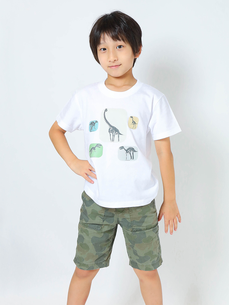 恐竜骨格3dプリントtシャツ子供用 ホワイト Kt Bo 恐竜グッズ通販ショップ Chamaryu