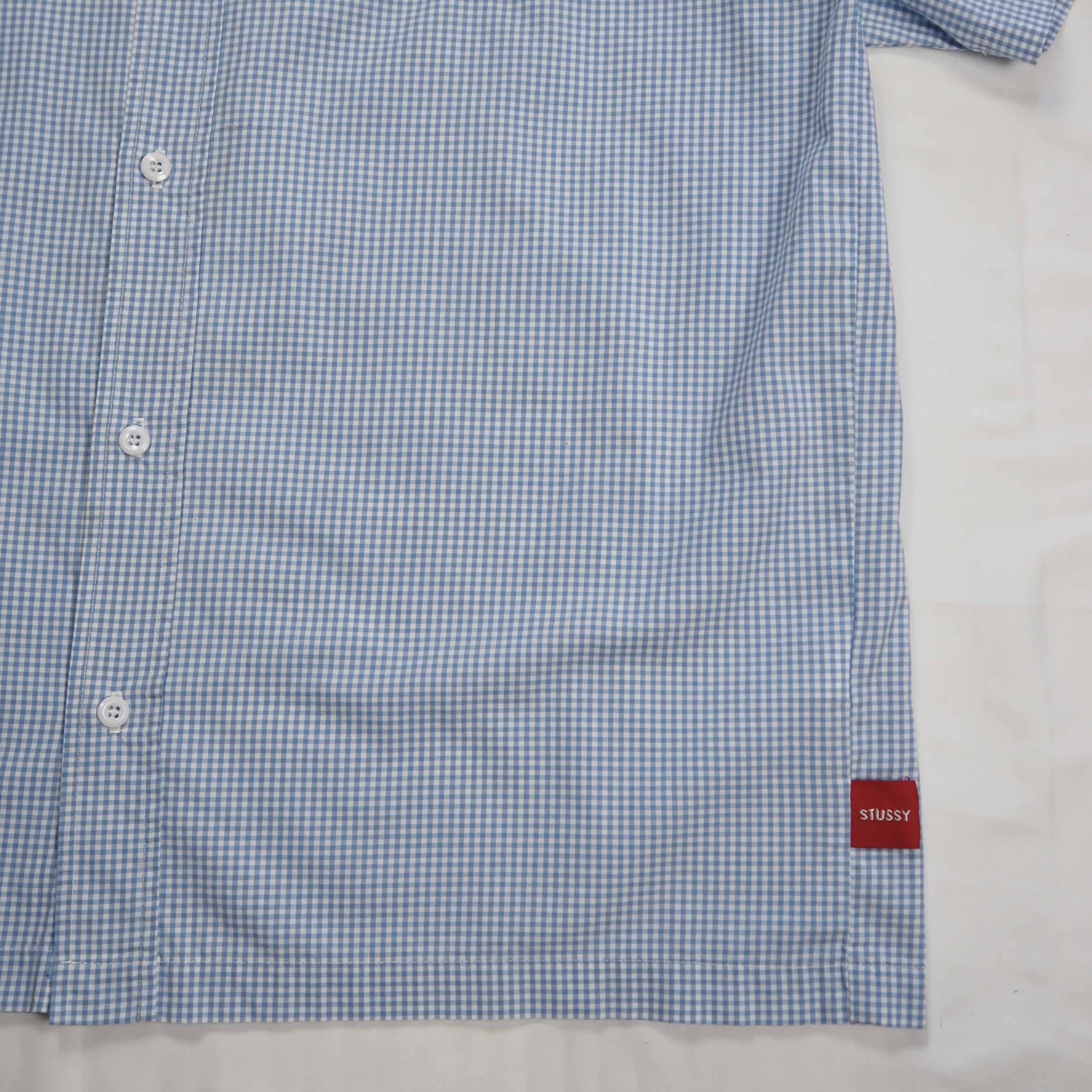 90’s OLD STUSSY 紺タグ 半袖シャツ ライトブルー Mサイズ の画像 12