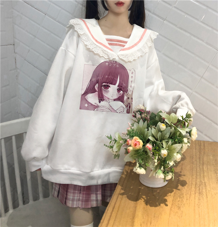 イラスト 漫画 ゆめかわ パーカー セーラー 個性的 原宿 ロゴ イラスト プリント 韓国ファッション 長袖 オルチャン バリエ豊富 578 Sweetly