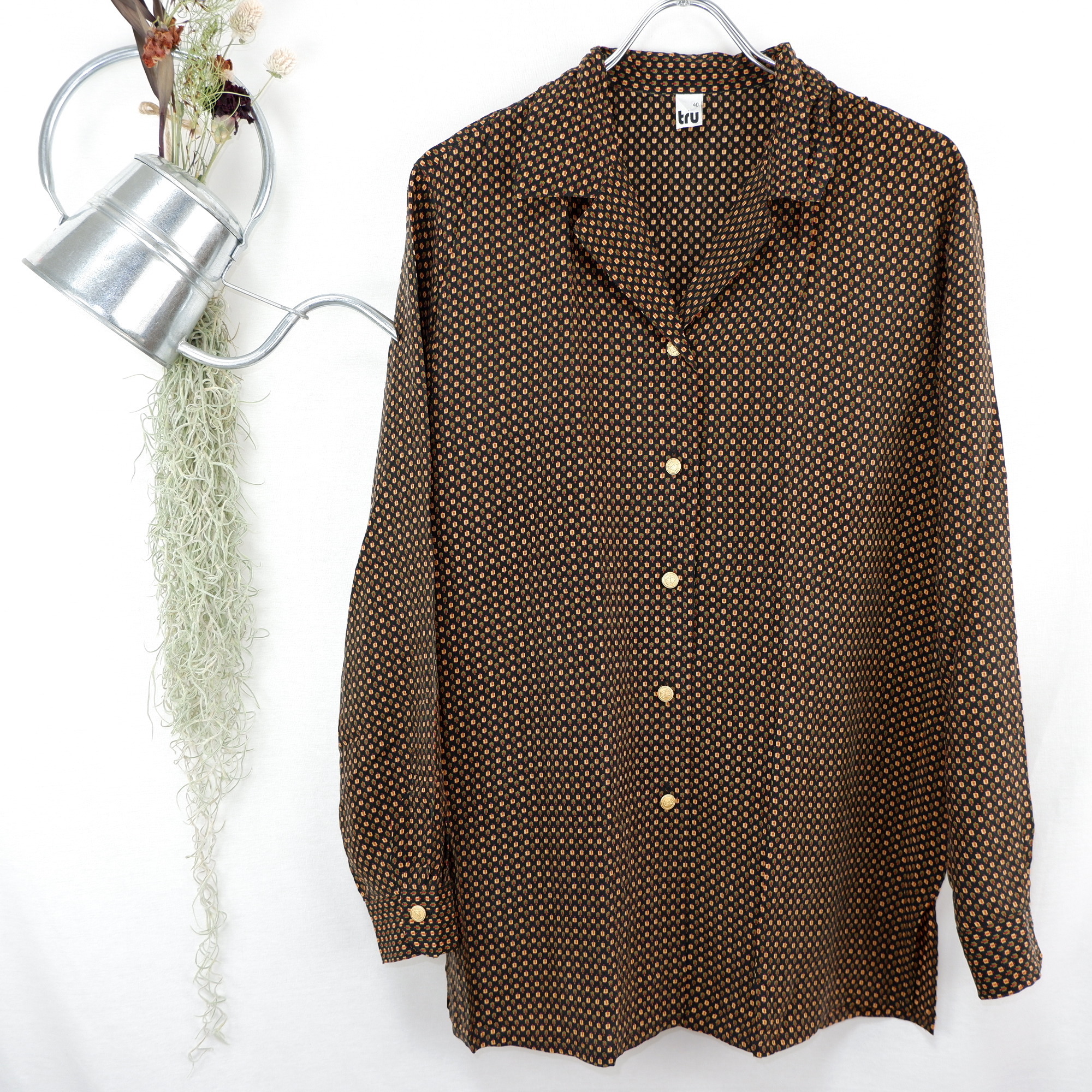 Brown Pattern Shirt 茶色 総柄 シャツ きれいめや90sのメンズ古着専門店jo Ro