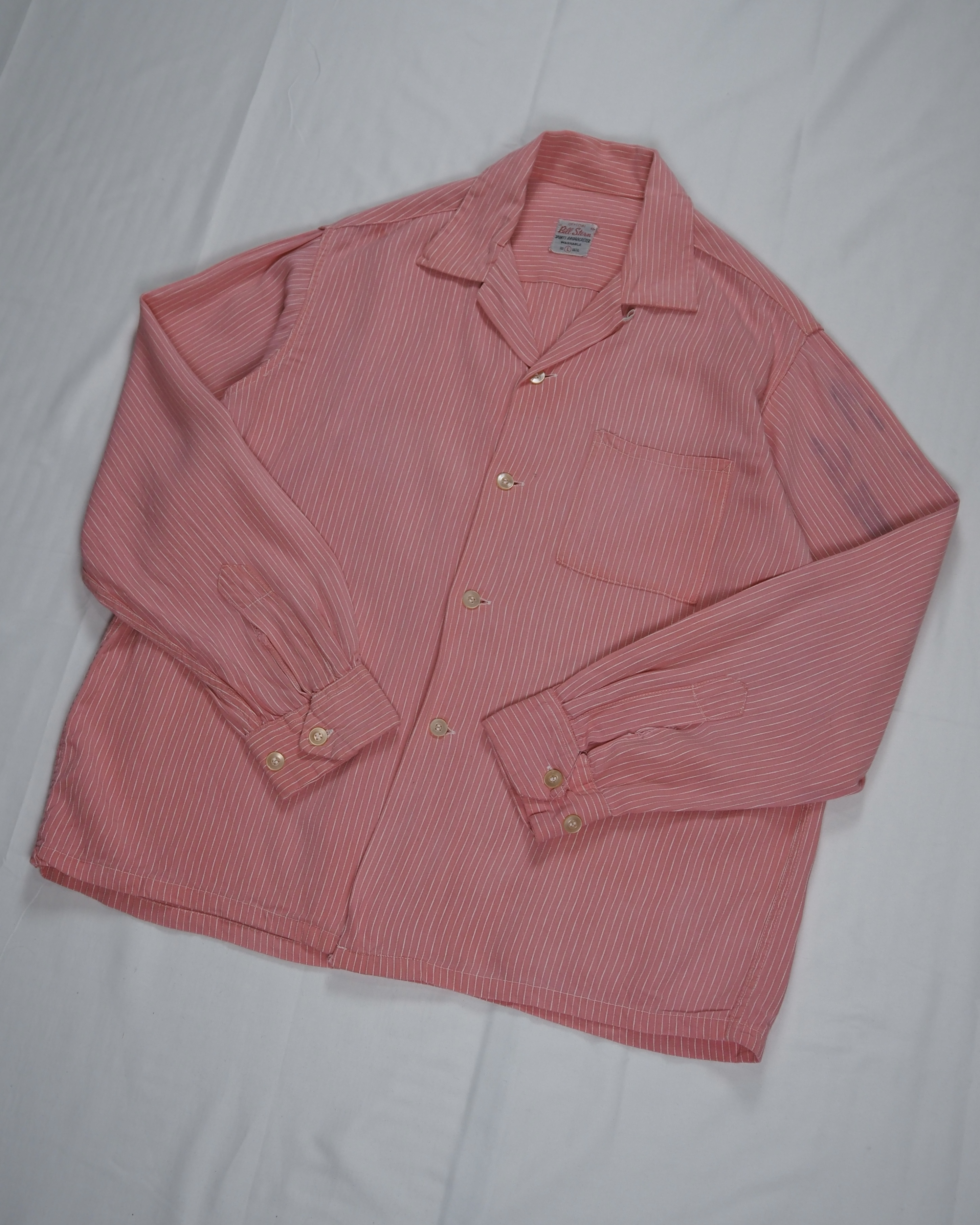 50’s Bill Stern レーヨンシャツ ピンク ストライプ Lサイズ の画像 2