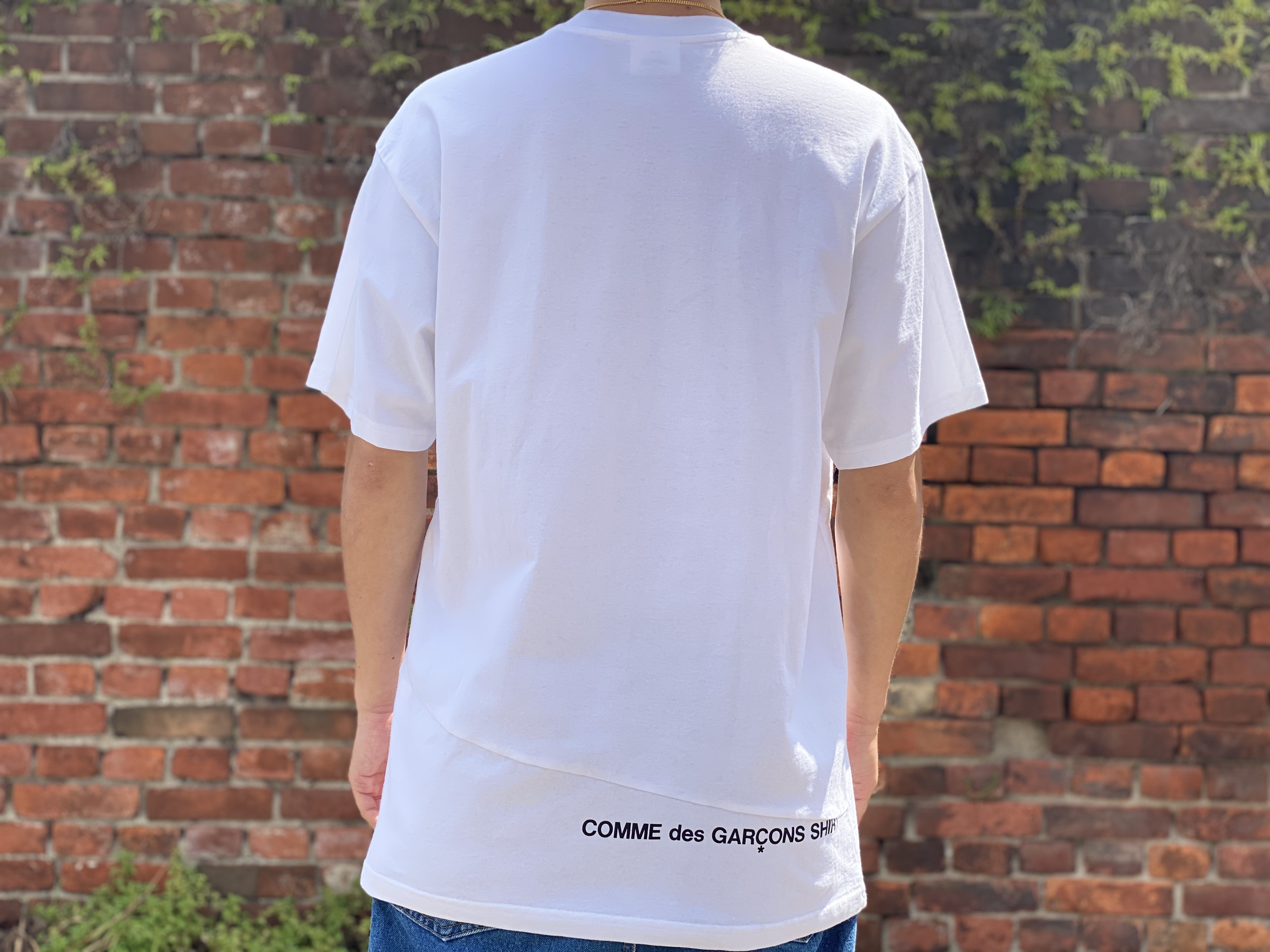 white and blue supreme shirt