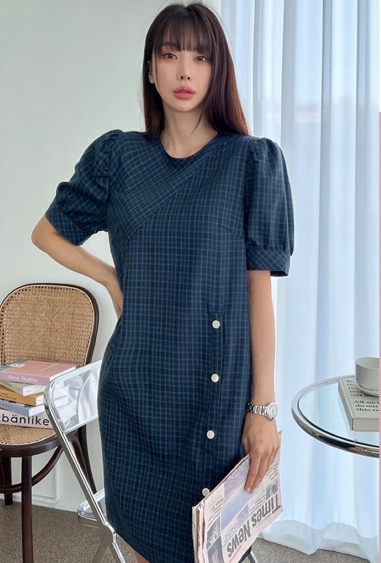 大手通販サイト ワンピース 半袖 レディース チェック シンプル ネイビー 紺 代 30代 40代 直売値下げ Ssl Daikyogo Or Jp
