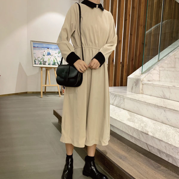 秋 ワンピース シャツ レディース ロングワンピース レトロ バイカラー 襟付き カジュアル ゆったり ナチュラル 冬 春 プチプラレディースファッション通販 Yboueki
