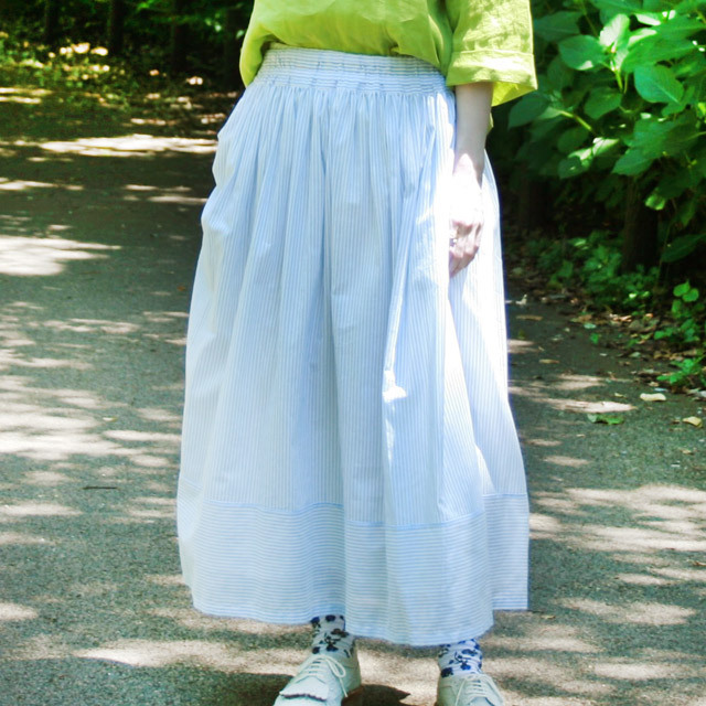 オーガニックコットン ボイルストライプ フンワリギャザースカート