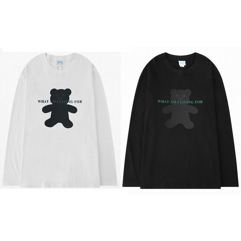 韓国ファッション ロングTシャツ ユニセックス 長袖 Tシャツ メンズ レディース クマちゃん プリント オーバーサイズ 大きいサイズ ストリート