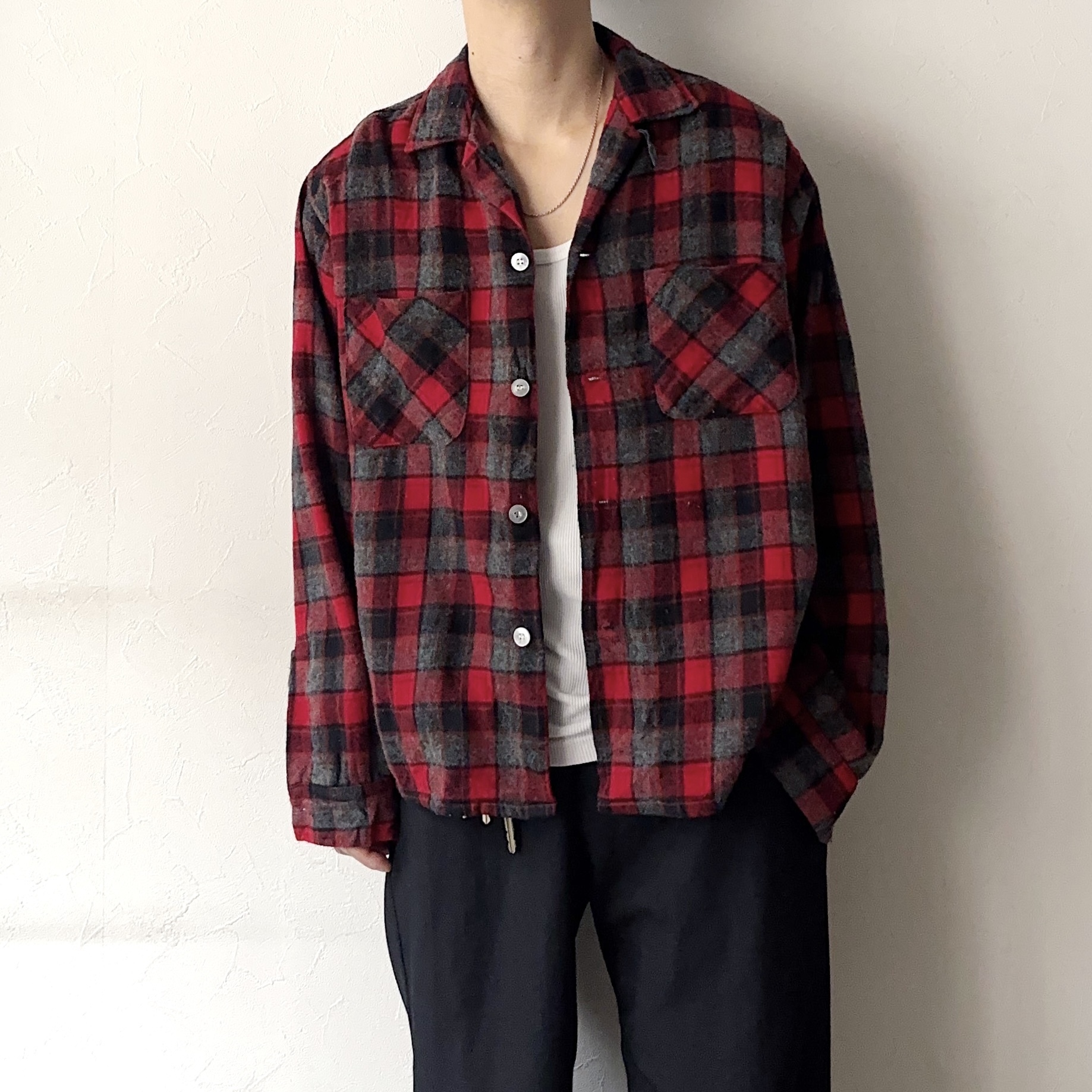 Vintage 60's【BRENT】Open Collar Wool Check Shirt の画像 3