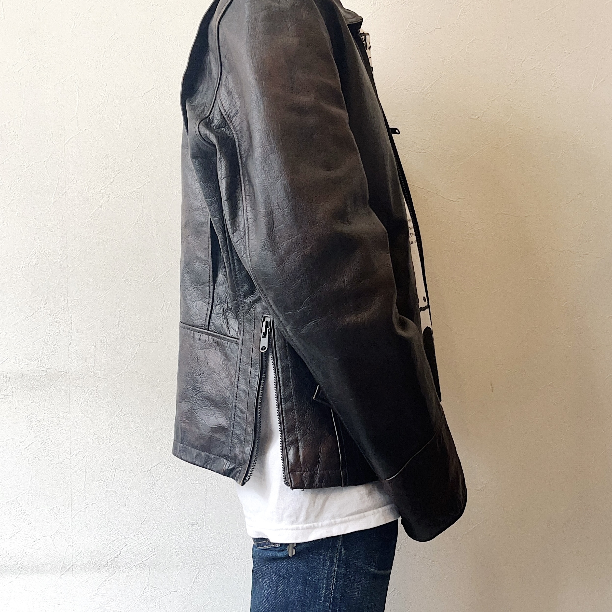 Vintage Side Zip Leather Jacket の画像 5